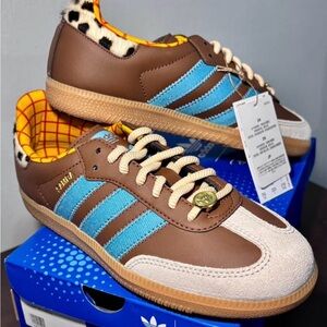 Adidas limited edition toy story Brown and Blue Sneakers with Leopard Detail
